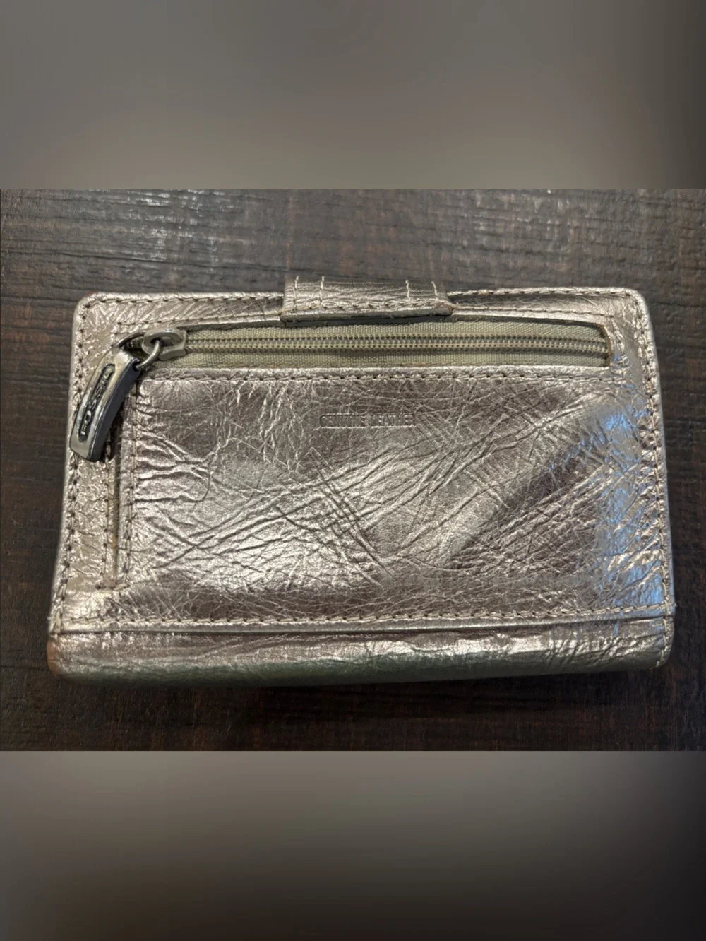Fossil Vintage Y2K Metallic Silver Pebbled Leather Trifold
